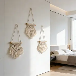 Handmade Mini Rugs Set, Bohemian Style Wall Decor, Tapestry Wall Mural, 3-Piece Background Hanging Ornament, Home Decoration Accessories, Tassel Decor