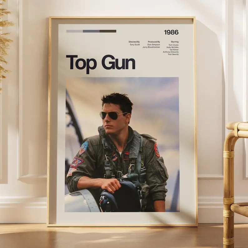 Top Gun Poster | Aviation Movie Print | Retro 80s Wall Art | Tom Cruise Maverick Decor | Military Pilot Gift | Cool Man Cave Artwork  Poster No Frame