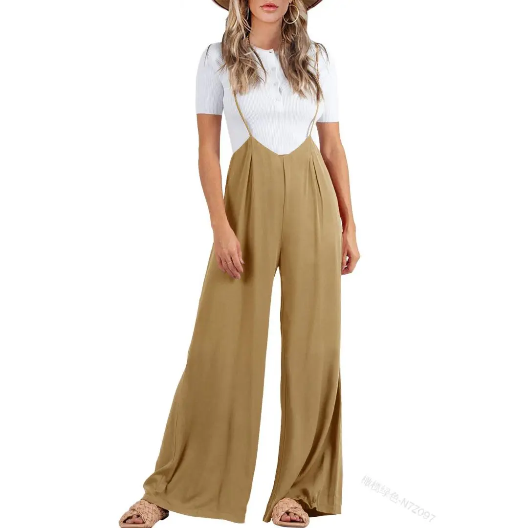 Imily Bela Womens Suspender Overalls High Waist Loose Sleeveless Wide Leg Jumpsuit Spaghetti Strap Baggy Long Romper