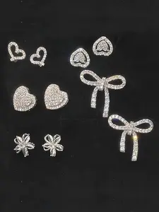 Women's Elegant Heart Bow Stud Earrings Set, Copper Chain Design, Gift Box Included, Perfect for All Seasons Jewelry Collection, Jewelry Gifts, Heart Shaped Earrings