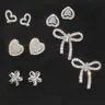 【Black Friday】Women’s Elegant Copper Stud Earring Set with Heart, Bow, and Flower Designs, Party Jewelry for Year-Round Wear, Gift Box Included