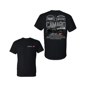 Camaro ZL1 T Shirt 2 Sides Graphic Tee, Black Muscle Car Design With Front And Rear Blueprint Views, Soft Cotton Blend T Shirt, Automotive Streetwear For Men & Women, Gift For Car Enthusiasts