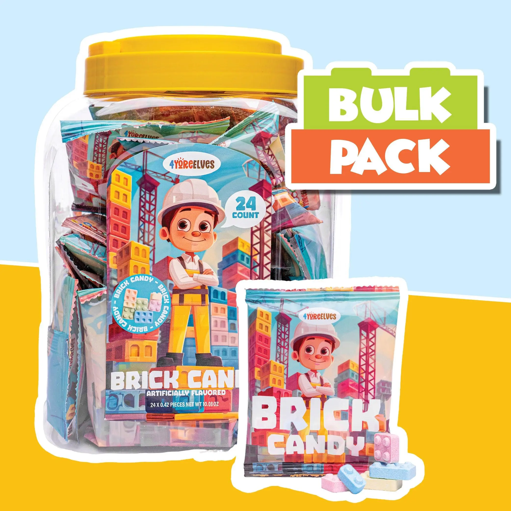 Candy Bricks 24 Pack, Buildable Tutti Frutti Blocks, Party Favor Bags for Builders