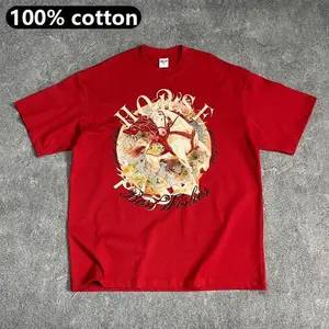 Men's Chinese New Year Horse T-Shirt, 2026 Year of the Horse Graphic Tee, Red Festive Oversized Shirt, Good Luck Bright Future Print, Casual Streetwear Holiday Top, 100% Cotton Breathable