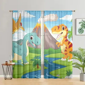 Cartoon Dinosaur Pattern Door Curtain, 2 Counts/set Cute Door Curtain, Home Decor for Living Room Bedroom Study Room Bathroom Kitchen, Easy Install Curtain