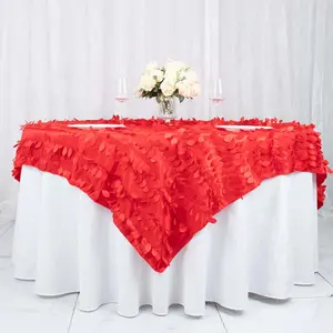 Taffeta Table Overlay 72"x72" Red - 3D Leaf Petal Table Topper
