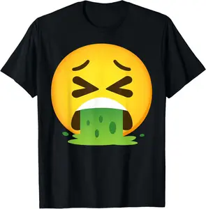 100% Cotton Emoticon Face Vomiting Throwing Up Spew T-Shirt