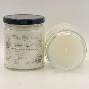 White Light Ancestor Candle 9 oz Handmade Soy Wax Scented - Decorative Candle with Egyptian Sheets - Ornaments