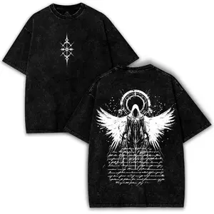 valentine shirts Washed Black Oversized T-Shirt – Fallen Angel Wings & Halo Art