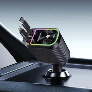 4-in-1 automotive quick-stretching on-board charger, featuring anti-tangling extension cable, dual charging interfaces, and roof-mounted starlight quick-charging adapter - automotive on-board charger, starlight LED charger