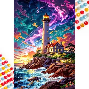 1 set DIY diamond painting kit, 5D diamond art set, DIY decoration lighthouse, sea waves, starry sky mosaic, diamond art, DIY art home decor, Diamond Art Tools