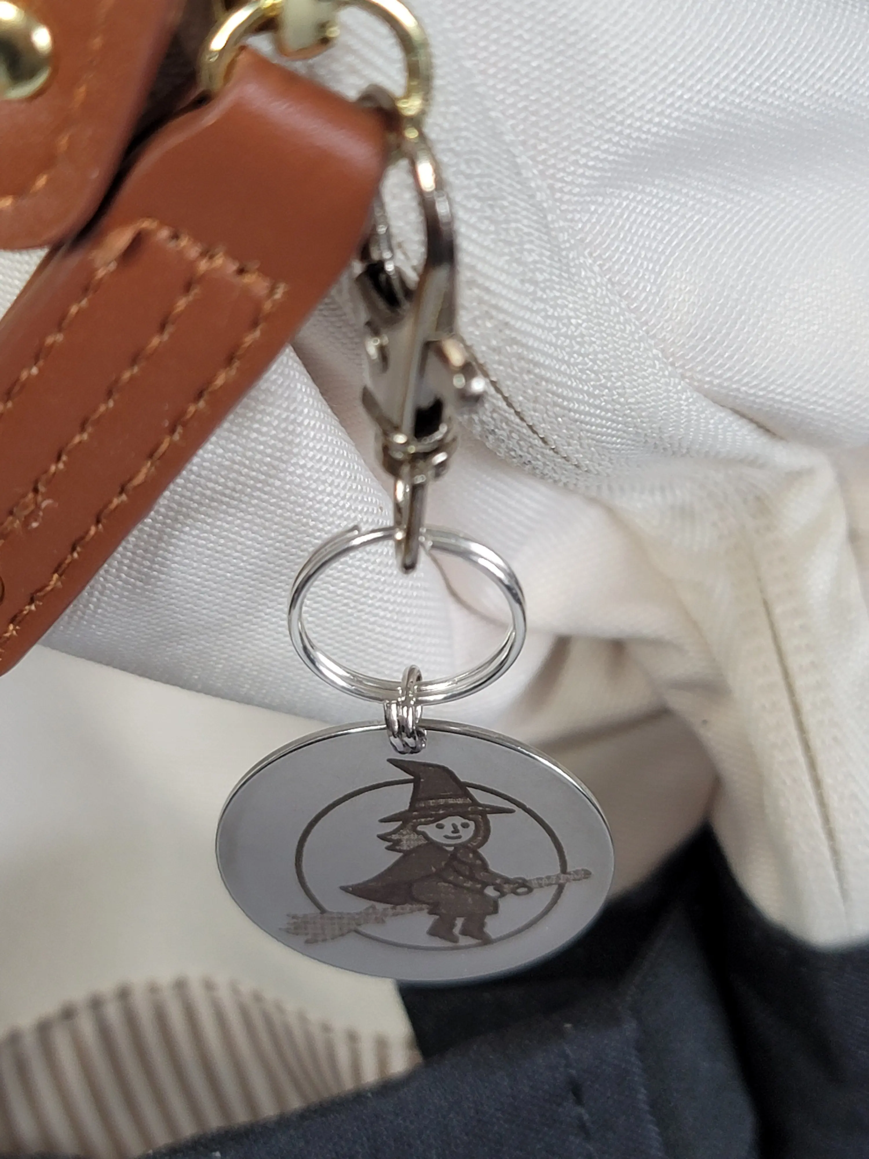 Laser Engraved Witch Keychain Fob – Steel Halloween Zipper Pull