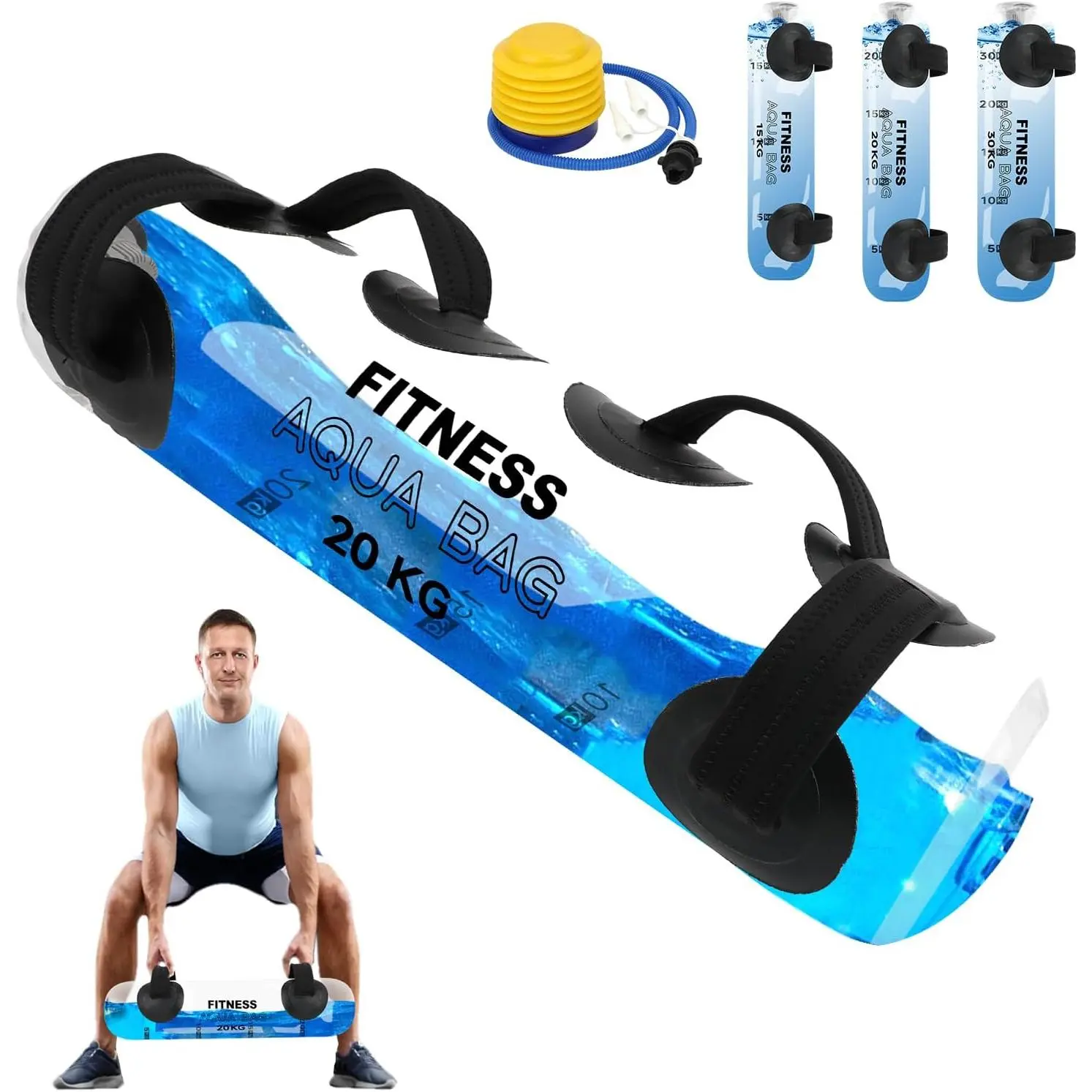 Portable Water-Filled Leak-Proof Weight-Bearing Water Bag - 20 kg/35 kg Iron Plate Alternative, Comfortable to Hold, At-Home Squat & Deadlift Muscle Training Equipment