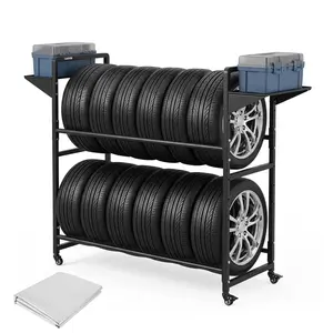 Adjustable Rolling Tire Storage Rack - Garage Tire Storage Organizer with Anti-Dust Cover, Garage Tire Storage Stand, Holds Up to 660 lbs
