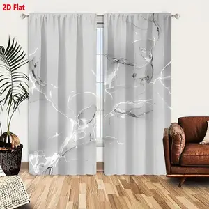 2D Flat Black and White Abstract Fluid Pattern 2-Piece Curtain Set, Intricate Winding Vein-Like Lines Light Gray Background with Silver/White Highlights, Chaotic Harmonious Web Design, Decorative Window Curtains for Bedroom Living Room