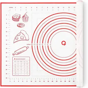 Silicone Baking Mat for Baking, 16" x " Pastry Mat for Rolling Dough Non Slip Extra Large, Fondant Mat with Measurement, Kitchen Counter Mat for Pie Crust, Pizza and Cookies, Oven Liner Sheet, Red