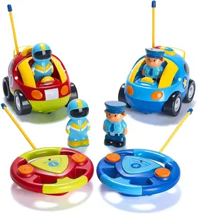 2 Pack Cartoon Remote Control Cars Police & Race For Toddlers With Different Frequencies Easy Operate ABS Material Quick Set Toy