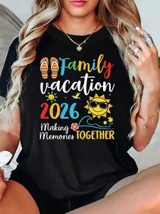 Family Vacation 2026 Making Memories Together Women's 2026 Family Vacation Theme T-Shirt Flip-Flops Sun Slogan Decoration Casual Short Sleeve Colorful Warm Lively Family Vacation Outfit Top