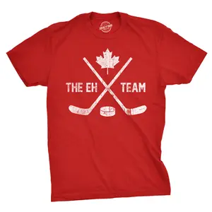 Mens The Eh Team Canadian Hockey Sticks Funny Canada Gift Cool Graphic Tee Mens Funny T Shirts Cool Vintage Fashion T-Shirt Gift Classic Menswear Hockey Apparel for Men Funny Canada Short Sleeve Novelty Tees Red