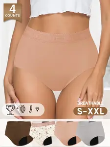 Breathable High Waist Women's Period Panties, Fit, Leak-Proof Design, Lace Trim, Small Floral Pattern, Sizes S-Xxl, Casual Style