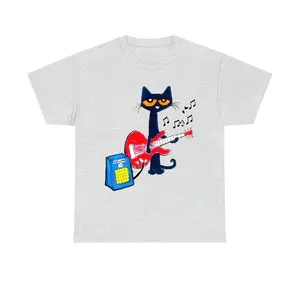 Pete the Cat Playing Guitar Shirt, Funny Shirt  Graphic Shirt - Menswear Top Tshirt Streetwear party's shirt, For Men For Women