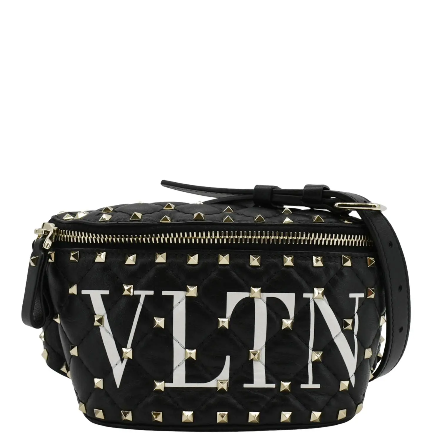 Pre-owned Valentino Quilted Leather Belt Bags VLTN Rockstud Spike Bum Bag Black