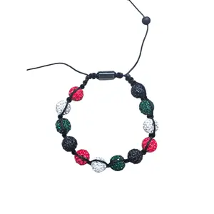 Palestine Colors Clay Balls with Rhinestones Bracelet - Adjustable Black Green White Red Rhinestone