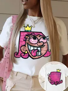 Women's Figure Graphic Print Round Neck Tee, Fashion Casual Short Sleeve T-shirt for Daily Wear, Ladies Clothes for All Seasons