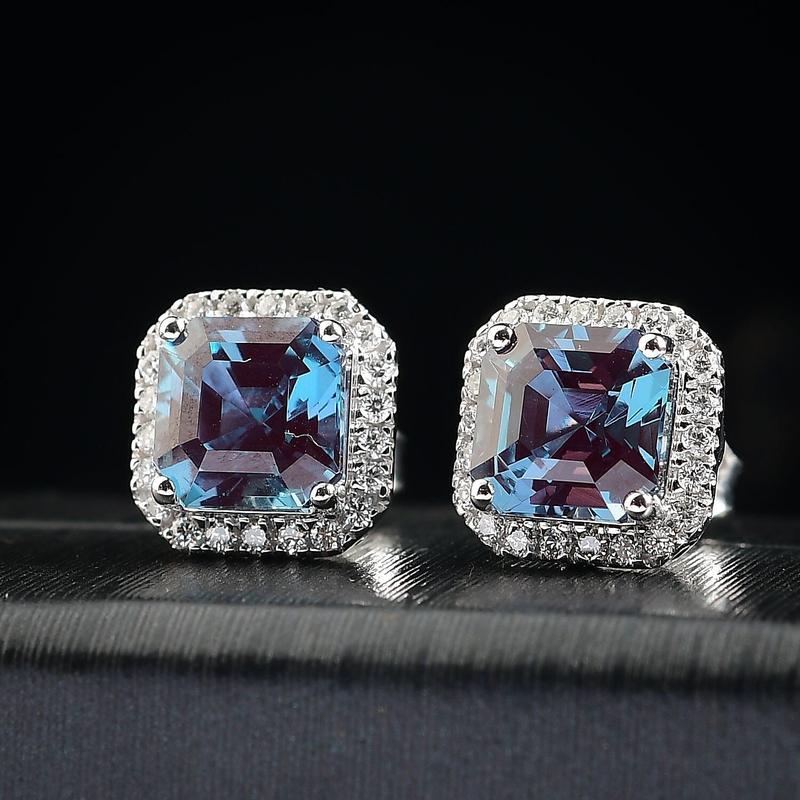 Luxuriant AAA Lab Grown Alexandrite and E-F VS Lab Grown Diamond 4.28 ctw Earrings in 10K White Gold Christmas Gifts