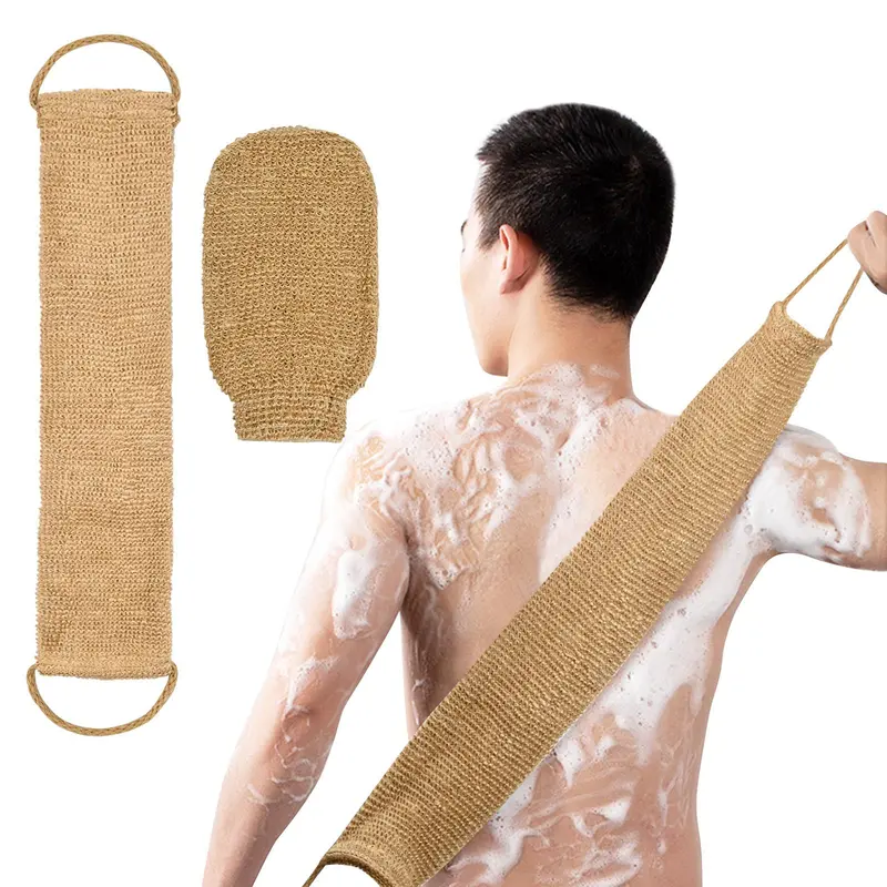 Back Scrubber Set, 2 Counts Back Scrubber Body Exfoliating Glove & Strap, Body Cleaning Gloves Set for Home Hotel Salon Bathroom Vacation