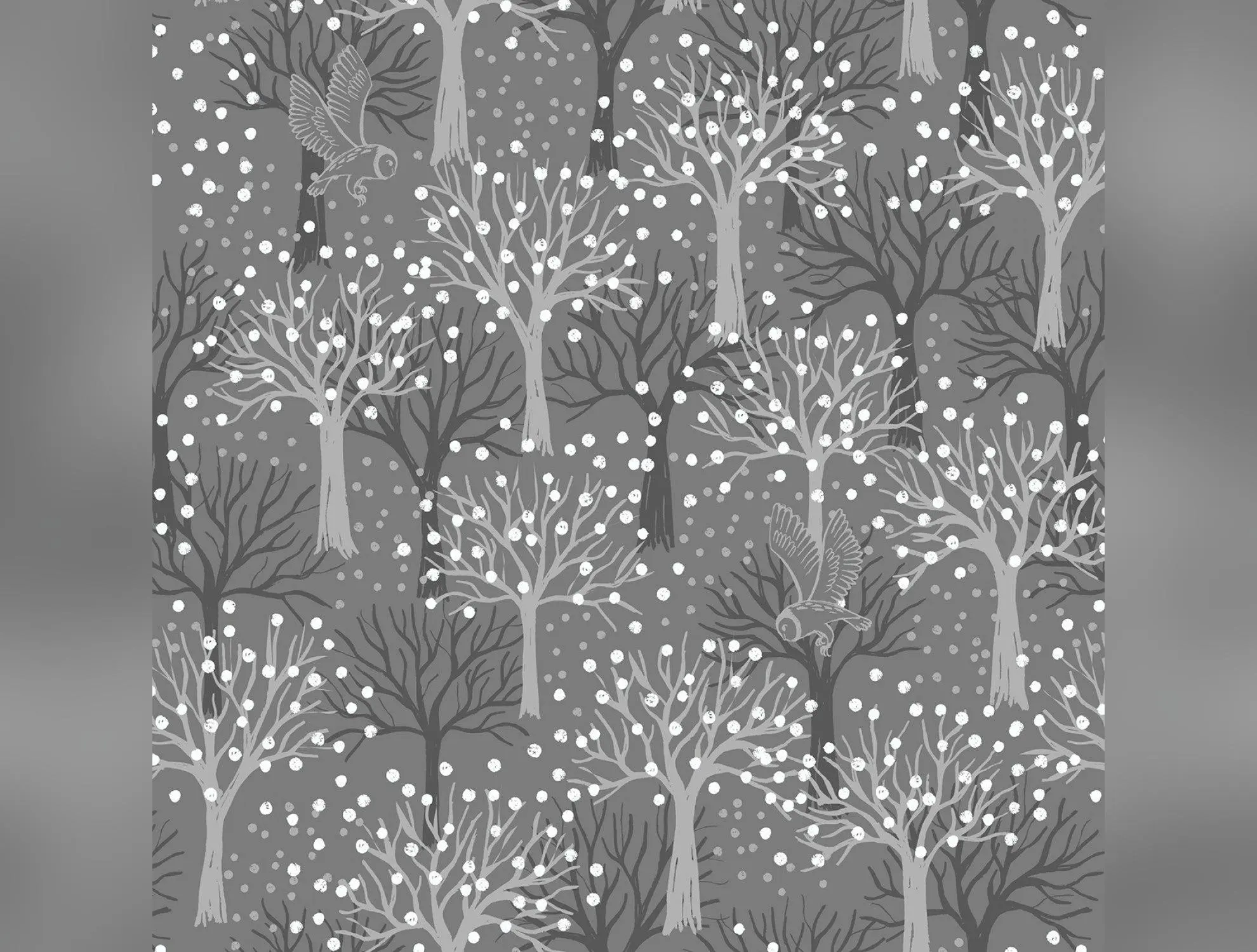 Secret Winter Garden Flannel | Owl Orchard on Dark Grey by Lewis & Irene | 100% Cotton Flannel