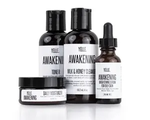 YELLE. Awakening 4 Piece Treatment System - Toner, Milk & Honey Cleanser, Moisturizer, Daily Moisturizer & Brightening Serum for Dilyseous Skin