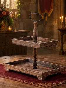 The Armored Kingdom 2 Tier Rustic Wood Tray - Sturdy Natural Pine Wood Display for Home Decor & Storage - Royal Dimensions 17" x 13" x 17" - Perfect for Farmhouse & Rustic Aesthetic fathersdaygiftideas