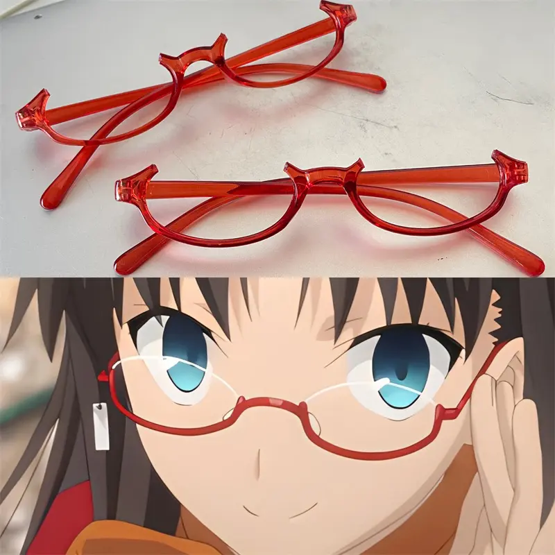 Female Cosplayer Statement Frame Glasses, Comic Exhibition Magical Girl COS Elliptical Eyewear Frame, Red Transparent Lens, Eyewear Fashion Accessory, Anime Accessories, Elliptical Glasses, Cosplays, Colored Lenses Frames