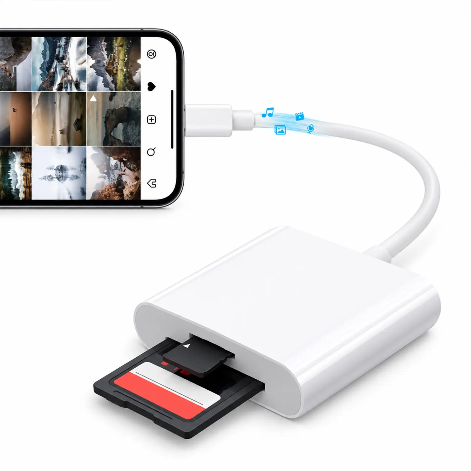 Type C/Lightning to USB 3.0 Adapter, MFi Certified OTG with Charging Port, Supports 4K video, SD cards & Micro SD, Durable TPE cable for iPhone/iPad/Android, Plug & play for cameras, keyboards & flash drives
