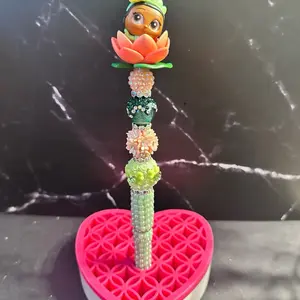 Rhinestone Pen with Colorful Beads and Lotus Flower Topper for Stylish Writing