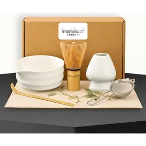 Matcha Bowl Set – Japanese Matcha Tea Ceremony Kit with Whisk, Scoop & Sifter – Authentic Matcha Bowl – Premium Gift Set (White)