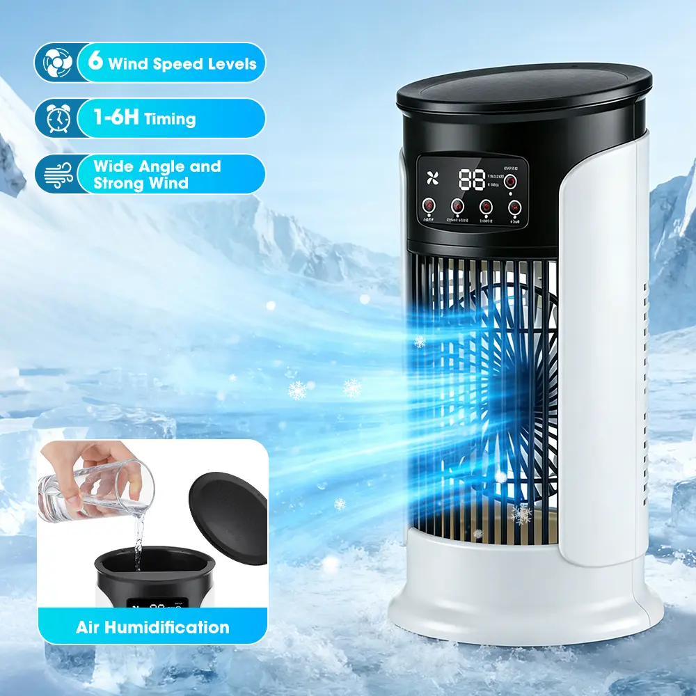 3-in-1 Portable Air Cooler Fan, 6-Speed Mist Cooling Desktop Fan with Timer & LED Light, Personal Small AC Fan for Desk Bedroom