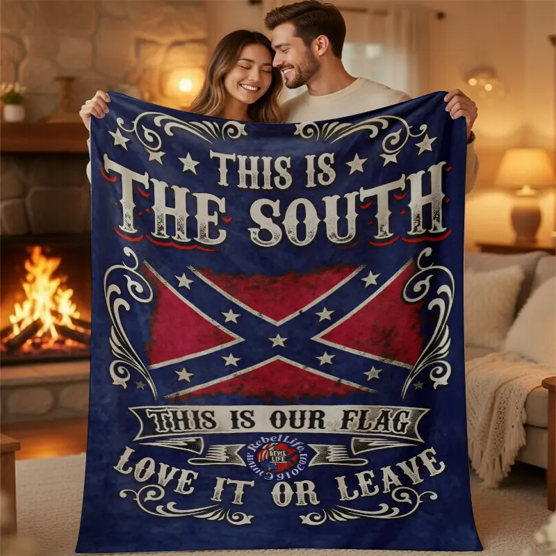 Southern Heritage Pride Flannel Throw Blanket, Vintage Rebel Flag Spirit Fleece Blanket, Country Style Roots Decor Gifts for Men Women, Soft Cozy Plush Blanket for Home Couch