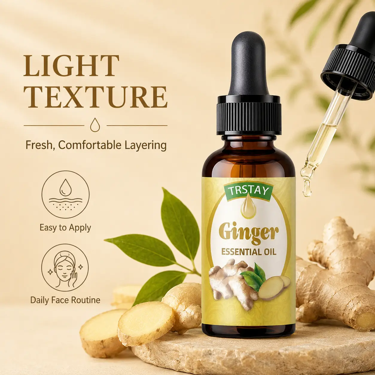 Ginger Facial Serum for Daily Skin Care, Hydrating Face Serum with Botanical Extracts for Soft Smooth Looking Skin
