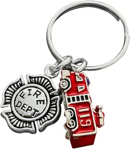 Fire Truck Keychains Fire Engine Key Ring Firefighter Pendant Key Holder Backpack Handbag Purse Charm Decoration for Fireman Firefighter Gifts