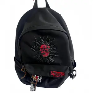 Stranger Things Themed Backpack, with Upside Down Rift & Hellfire Club Details, Durable Nylon, Lightbulb Keychain, for School & Daily Use, Perfect for Fans.