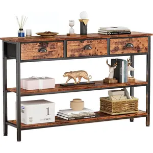 Long 47" Console Sofa Table with 3 Drawers, Entryway Table with 3-Tier Storage Shelves, Industrial Display Shelf for Entry Way, Hallway, Couch, Living Room, Kitchen, Foyer, Rustic Brown