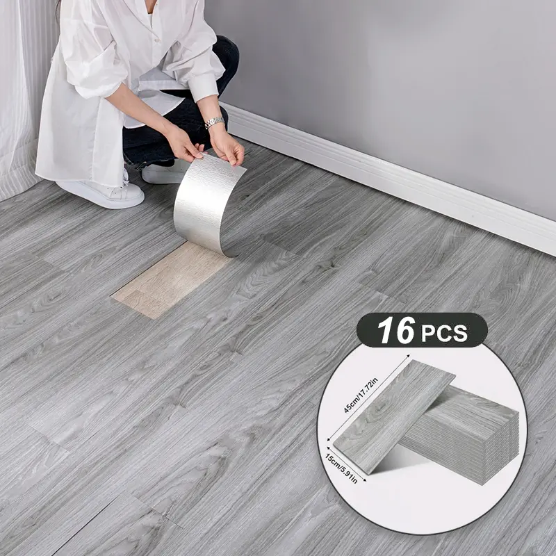 16pcs Realistic Wood Grain Stickers, 15x45cm Adhesive Floor & Wall Decals, DIY Home Decor for Living Room, Bedroom, Office, Wood Pattern