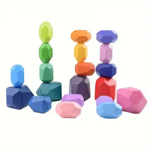 20pcs Wooden Stacking Multicolor Stones, wooden building blocks Preschool Learning Toys for Children Educational Sorting Toys, Children's Birthday Christmas Stocking Filler