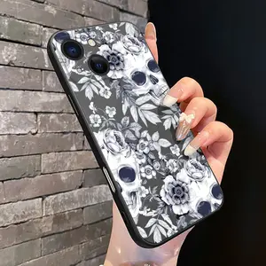 Rounded Edge Phone Case for Google Pixel 10 9 XL 8 7 Pro A  Skull Floral Symphony Pattern Shockproof Liquid Silicone TPU Bumper Drop Protection Cover Smartphone Casing