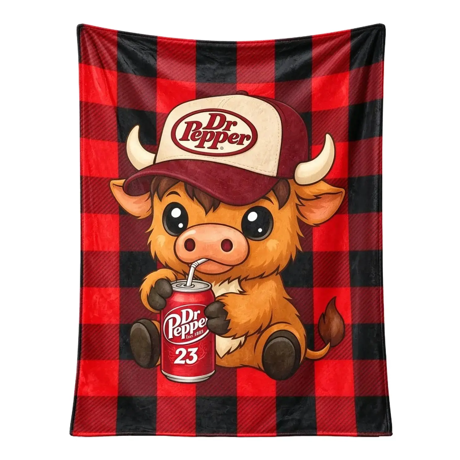 Cow in Hat Cute Pattern  Flannel Throw Blanket - Red and Black Checkerboard Pattern Blanket, 1 Count Soft Lightweight Warming Bedding, fun animal blanket, farmhouse living room decor