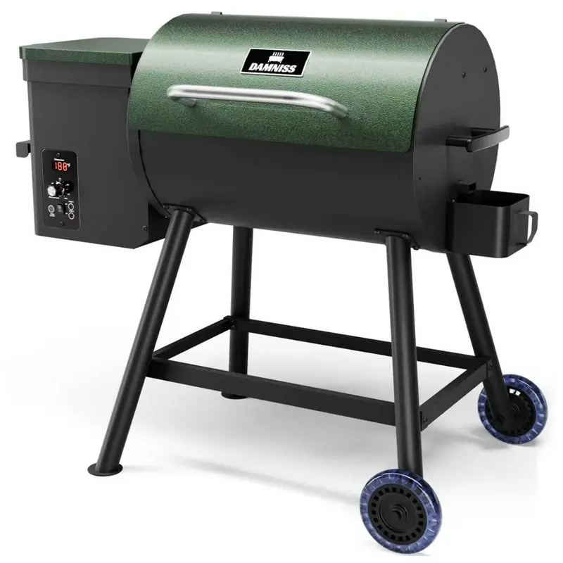Damniss Metal Electric Wood Pellet Smoker Grill - 8-in-1 BBQ with Auto-Feed PID Temperature Control, 180-450°F Temp Range, 456 Sq In Cook Area, Rain Cover for Backyard, Camping Cooking, New House Gifts