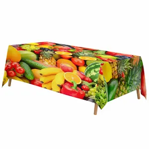 EastJia Made in USA 1Pc Colorful Fruit Print Tablecloth, Reusable Washable Polyester Rectangle Table Cover, Easy Clean for Kitchen, Dining, Party, Camping, Picnic & All Season Outdoor Use