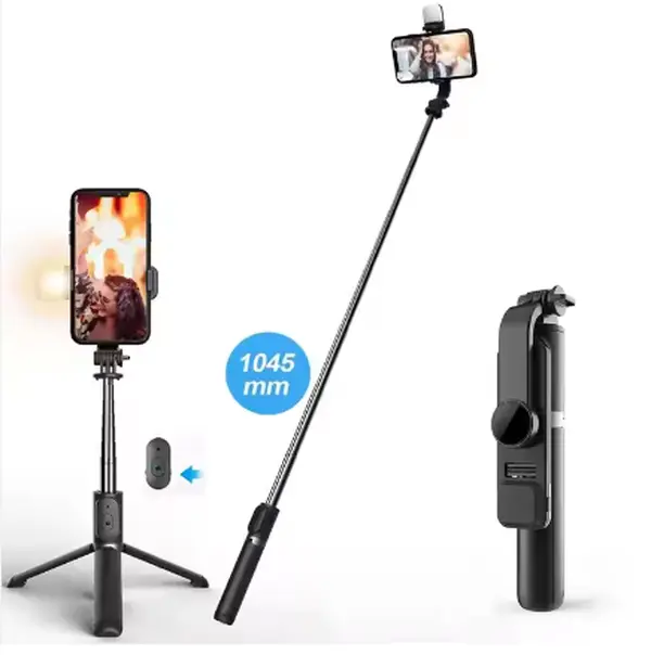 3 in 1 Foldable 360 Flexible Tripod Selfie Stick with Led Fill Light Extendable Camera Selfie Sticks with Remote Control